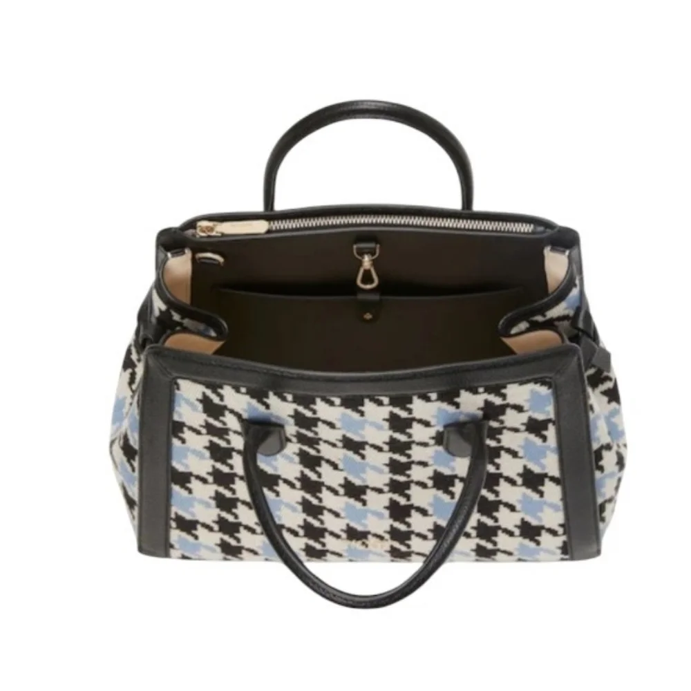 NWT Kate Spade ♠️ Blue Black Knott Houndstooth Large md Satchel Handbag